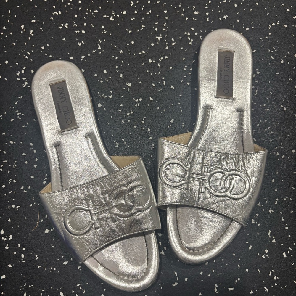 Jimmy Choo Silver Metallic Sandals Sleek Design